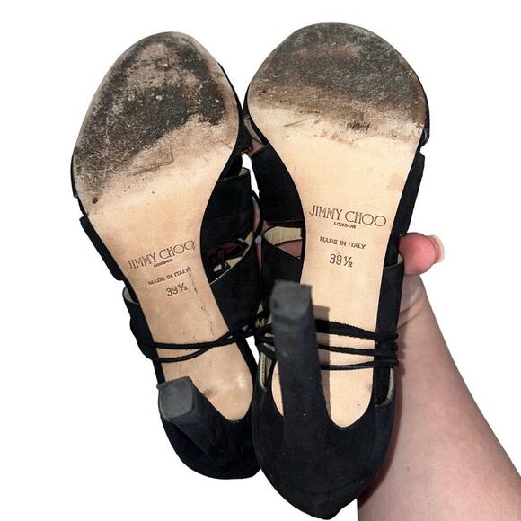 Jimmy Choo Hitch 100 Mirrored Lace Up Cage Heels Black Size EU 39.5 Gladiator - Picture 5 of 8